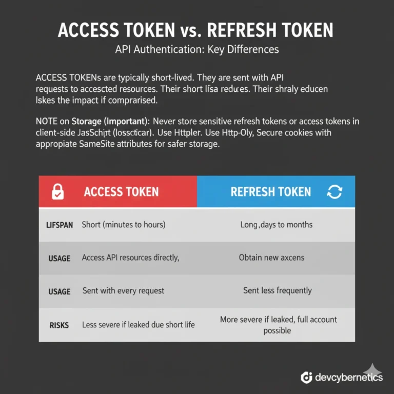 جدول مقایسه طول عمر، نحوه استفاده و ریسک های access token و refresh token در JWT و refresh token