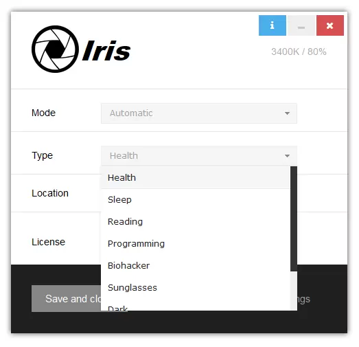 تنظیمات نرم افزار Iris برای فیلتر کردن نور آبی