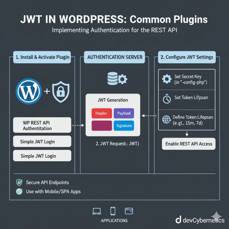 تصویر نمایانگر افزونه JWT و refresh token و REST API در WordPress